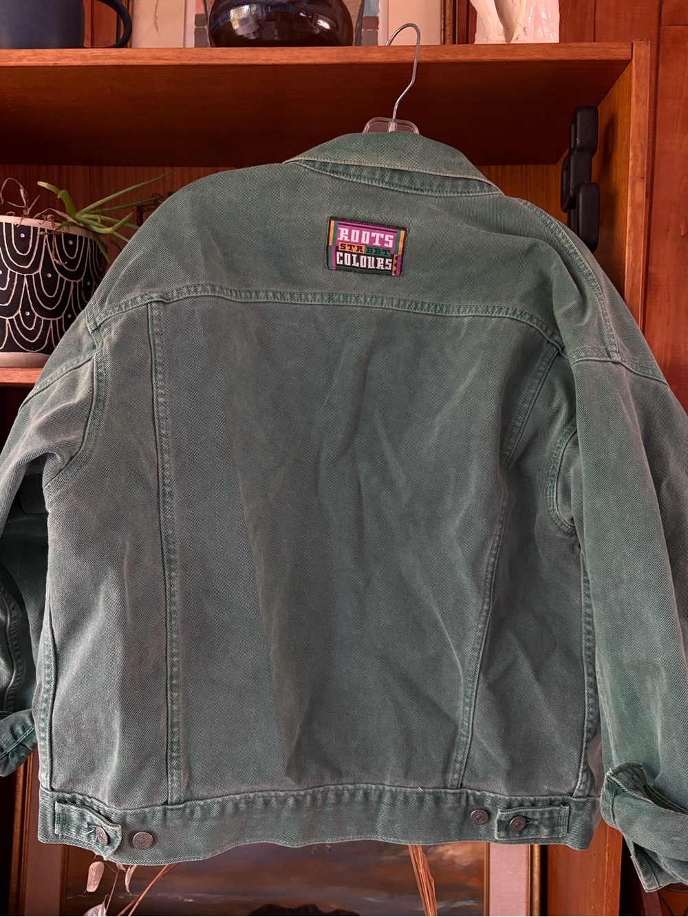90s Roots Street Colours Capsule Collection Oversized Deep Teal Jean Jacket L - Picture 4 of 5